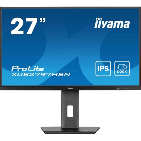 iiyama ProLite XUB2797HSN-B2 Monitor PC 68,6 cm [27] 1920 x 1080 Pixel Full HD LED Nero (iiyama ProLite XUB2797HSN-B2 27 Inch Full HD IPS Monitor, Matte Black, USB-C Dock, RJ45, 100 Hz, 1x HDMI, 1x D