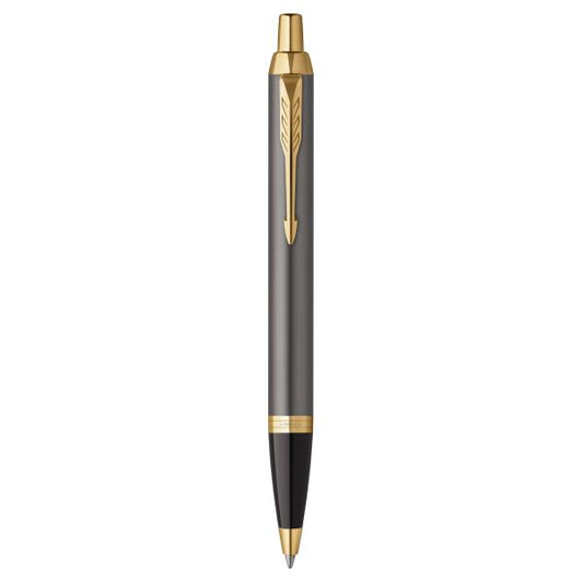 PARKER IM PENNA A SFERA PUNTA M FUSTO LACCATO GRIGIO PENNINO DORATO INCHIOSTRO BLU CONFEZIONE REGALO