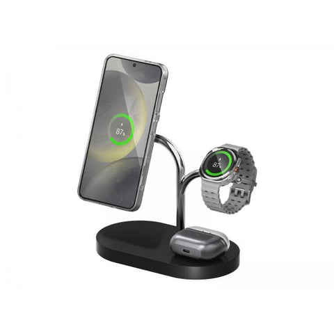Samsung GP-PWU024WIABW Caricabatterie per dispositivi mobili Auricolare, Smartphone, Orologio intelligente Nero, Argento USB Carica wireless Interno