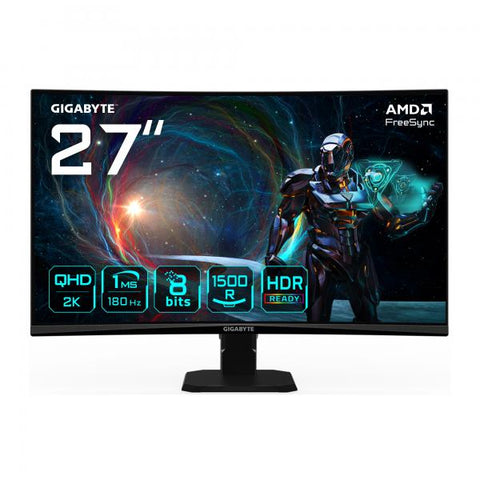 GIGABYTE GS27QCA 27" QHD Monitor Gaming Curvo  2560 x 1440, 180Hz, 1ms, 250 cd/m, FreeSync, HDR Ready, HDMI 2.0, DisplayPort 1.4