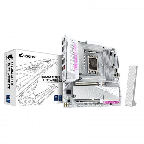 Gigabyte B860M AORUS ELITE WIFI6E ICE Intel 1851 Socket Motherboard, Micro-ATX, 4x DDR5 Slots, 3x M.2 Sockets, Fitted I/O Shield, 2.5GbE LAN, Wi-Fi 6E, 1x DisplayPort / 1x HDMI / 1x USB-C [USB4]