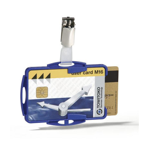 Durable DB90938 25 pz (Durable Duo Security Pass Holder 54x87mm with Clip Holds 2 ID/Security Cards Blue [Pack 25] - 821806)