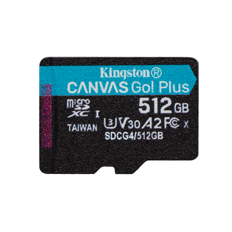 Kingston Technology Scheda microSDXC Canvas Go Plus Gen4 200MB/s A2 U3 V30 da 512 GB + adattatore
