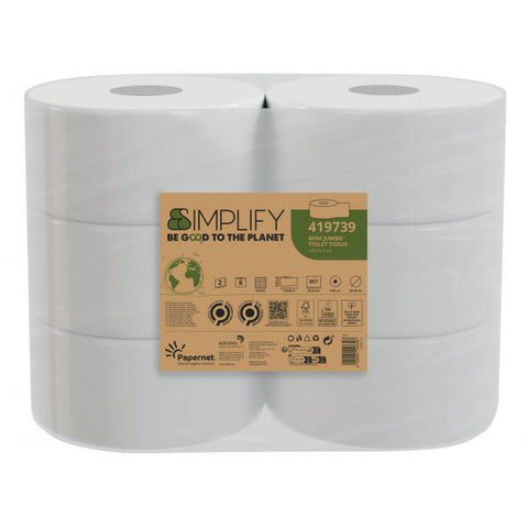 PAPERNET JUMBO MINI SIMPLIFY CARTA IGENICA 2 VELI IN CELLULOSA 30.5X8.6 CM 557 STRAPPI BIANCO CONF 6 Pz.