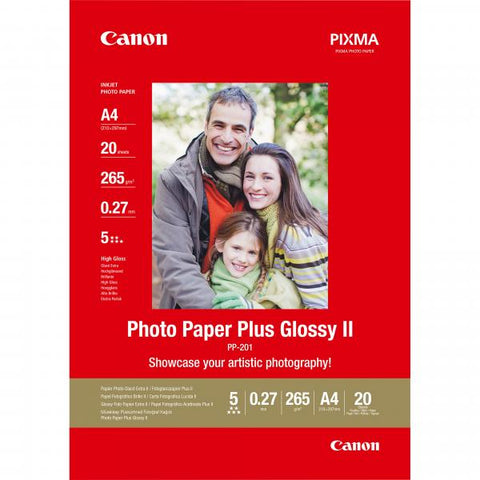 CANON PP-201 A4 CARTA FOTOGRAFICA A4 LUCIDA BIANCA 275 GR/M2 1 CONFEZIONE 20 FOGLI GARANZIA ITALIA