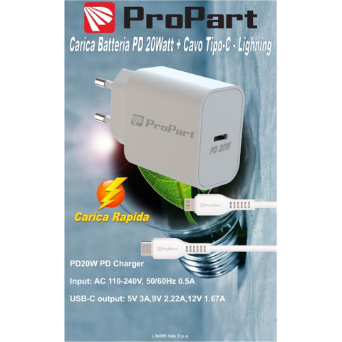 ProPart + Cavo da Tipo-C a Lightning Carica batteria Rapido PD 20W