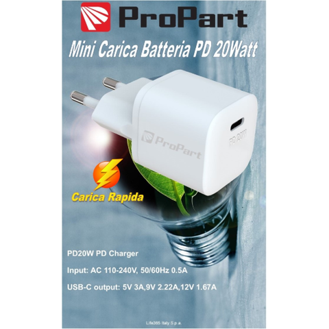 ProPart Mini Carica Batteria Rapido PD 20W Uscita Tipo-C