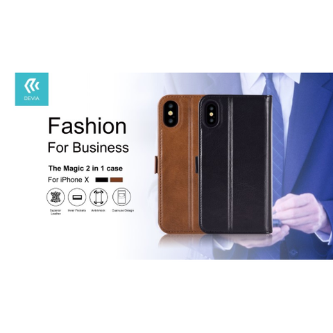 Devia Cover in Pelle con Porta Documenti Magic per iPhone X Nera