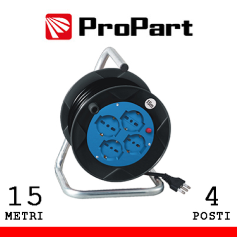 ProPart Avvolgicavo 4pos bipasso/schuko 15metri spina16A nero