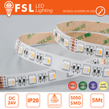 RGB + W 3000K Striscia LED 5m IP20 5050 24V - 14W/m 60led/m RGB+W 3000K