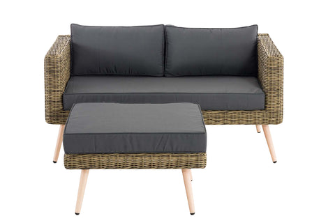 2er Sofa Molde mit Fuhocker Rundrattan natura 40 cm (Hellbraun)