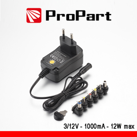 PROPART ALIMENTATORE SWITCHING MULTITENSIONE 3-12V 1000MA 12W MAX