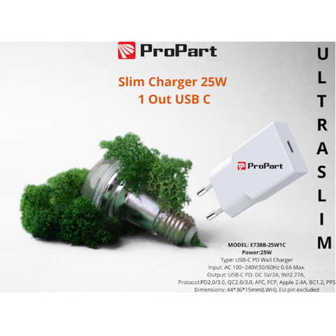 PROPART SLIM CARICA BATTERIE 25W 1 OUT USB C