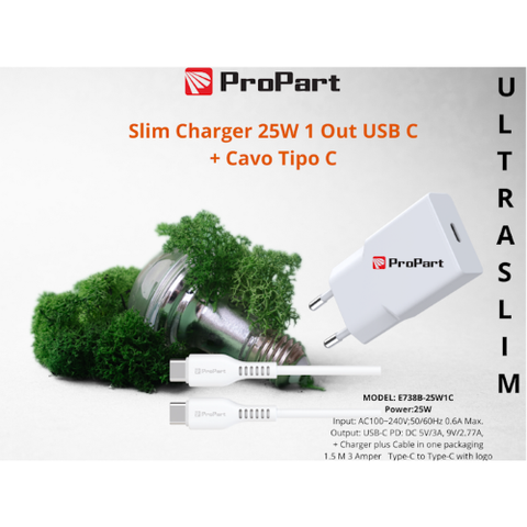 PROPART SLIM CARICA BATTERIE + CAVO TIPO C 25W 1 OUT USB C