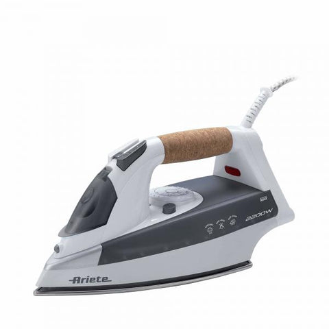 ARIETE 6232 FERRO DA STIRO A VAPORE 2.200W CAPACITA' 0.3LT PIASTRA INOX MANICO IN SUGHERO COLORE BIANCO/GRIGIO
