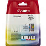 CANON MULTIPACK CLI-8 CMY PACK CARTUCCE CIANO+MAGENTA+GIALLO IN BLISTER CON ALLARME PER STAMPANTI INK JET CANON 420PG (0621B026)