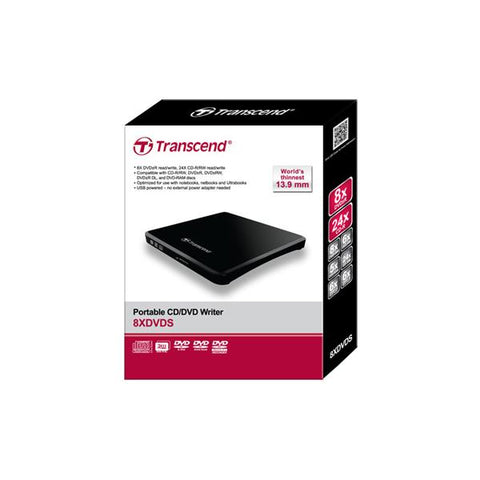 TRANSCEND TS8XDVDS-K MASTERIZZATORE ESTERNO USB ULTRASLIM COMPATIBILE CD-R/RW DVDR DVDRW DVDR DL DVD-RAM DISC BLACK GARANZIA ITALIA