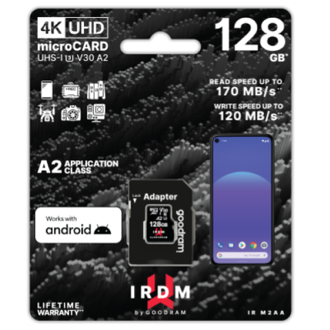 GOODRAM MICROSD IRDM 128GB UHS I U3 A2 + ADAPTER - IR-M2AA-1280R12