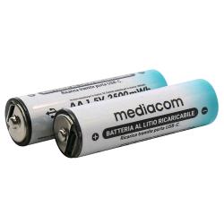 MEDIACOM MD-PB102 BATTERIA RICARICABILE AA STILO 1.650mAh RICARICABILE TRAMITE PORTA USB-C POSTA SULLA BATTERIA CONF 2 Pz.
