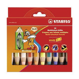 STABILO WOODY PASTELLI 3 IN 1 MATITA/CERA/ACQUERELLO 10 mm COLORI ASSORTITI + TEMPERINO CONF. 10 Pz.