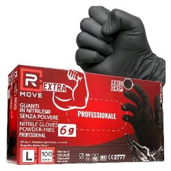 RMOVE GUANTI IN NITRILE TAGLIA L 6 GRAMMI DA LAVORO SENZA POLVERE NERO CONF 100 Pz.