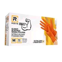 RMOVE GUANTI IN NITRILE TAGLIA M 8.5 GRAMMI DA LAVORO ANTISCIVOLO SENZA POLVERE ARANCIONE CONF 50 Pz.