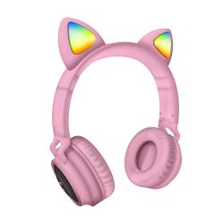 TECHMADE FUNNY CUFFIE CON MICROFONO BLUETOTH 5.1 LUCE LED RADIO FM SD CARD SLOT PINK