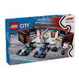LEGO CITY GARAGE CON MONOP MERCEDES-AMG ALPINE F1 CON LE MINIFIGURE DI 2 PILOTI E 4 MECCANICI