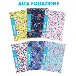 BE MORE FLOR MAXI QUADERNO PUNTO METALLICO 100GR 210X297 mm A4 48 FOGLI A QUADRETTI 0Q FANTASIE ASSORTITE CONF 10 Pz.