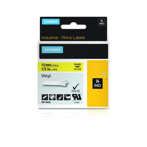 DYMO D1 RHINOPRO NASTRO IN VINILE COLORE GIALLO STAMPA NERO 12MMX5,5MT (18432)
