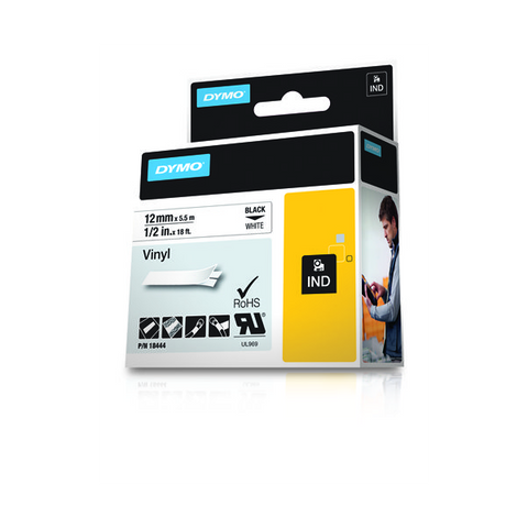 DYMO D1 RHINOPRO NASTRO IN VINILE 12MM X 5.5MT COLORE BIANCO STAMPA NERO (18444)