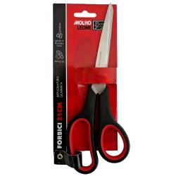 MOLHO LEONE FORBICE 21 CM LAMA INACCIAIO DA 117 mm PUNTA TONDA MANICO GOMMATO ASIMMETRICO NERO ROSSO