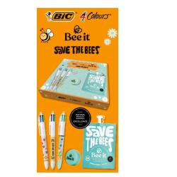 BIC SAVE THE BEES KIT 4 COLORES CON 3 PENNE SFERA TRATTO 1 mm CREMA MANI E CONTENITORE COLORI ASSORTITI