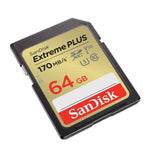 SANDISK SECURE DIGITAL EXTREME PLUS SCHEDA DI MEMORIA SDHC 64GB CLASSE 10 UHS-I 170 MB/S 80 MB/S NERO ORO