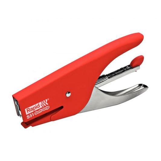 RAPID S51 SOFT GRIP CUCITRICE A PINZA CARICAMENTO POSTERIORE 15 FOGLI TIPO PUNTE PASSO 64 MM COLORE ROSSO