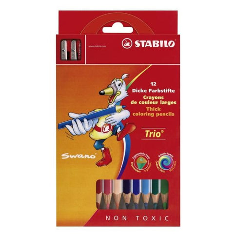 STABILO TRIO MAXI MATITE COLORATE 5mm 12 COLORI ASSORTITI CON TEMPERINO CONF 12 Pz