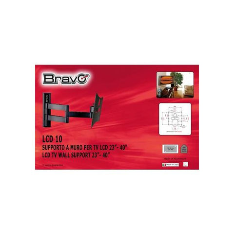 BRAVO STAFFA PORTA TV LCD 10 DA 23" A 40" 3 SNODI MAX 20KG IN ALLUMINIO BLACK