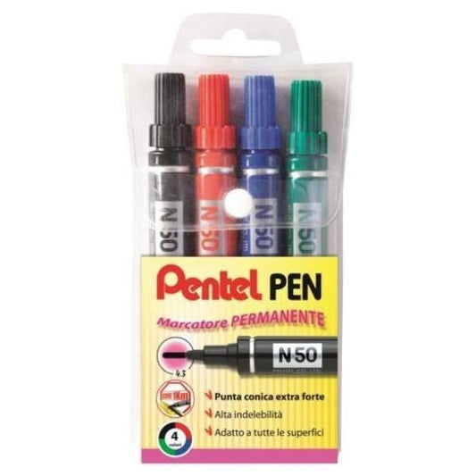 PENTEL N50 MARCATORE PERMANENTE PUNTA CONICA 4.30 MM COL. ASSORTITI CONF 4 PZ.