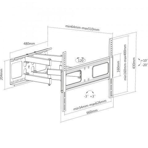 InLine Staffa da parete per display 37-70", max.50kg