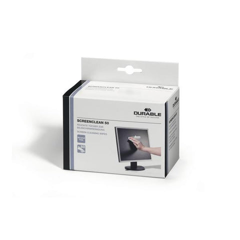 DURABLE SCREEN CLEAN 50 SALVIETTE MONOUSO UMIDIFICATE PER LA PULIZIA DI SUPERFICI SINTETICHE O IN PLASTICA ANTISTATICHE E PRIVE DI ALCOOL TASCABILI 50 PEZZI