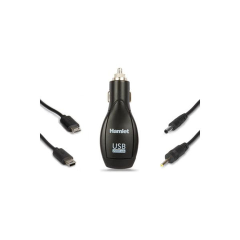 HAMLET XPW12MOB CARICABATTERIE DA AUTO USCITA USB + 4 CONNETTORI ALIMENTAZIONE 2.000mA COLORE NERO GARANZIA ITALIA