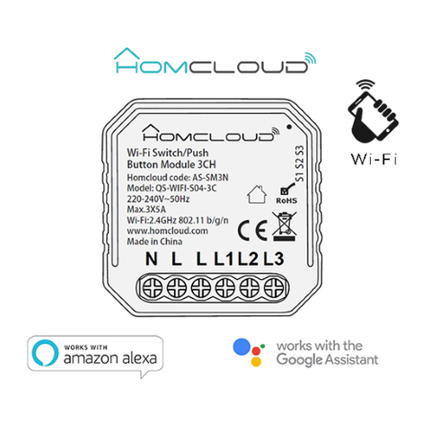 Homcloud Modulo PuIsante/Interruttore 3CH Wi-Fi da incasso