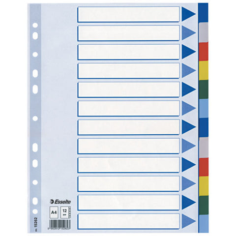 ESSELTE MYLAR INTERCALARE IN PP 225X297 mm 12 TASTI COLORI ASSORTITI CONF 10 Pz.