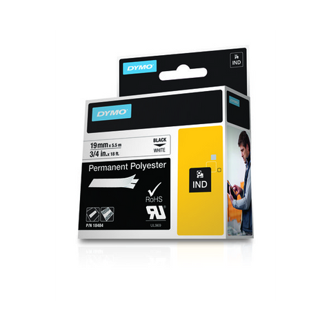 DYMO NASTRO PER ETICHETTE IN POLIESTERE 19 MM X 5.5 MT BIANCO STAMPA NERA