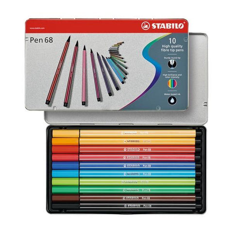 STABILO PEN 68 PENNA PER GRAFICA TRATTO 1 MM COLORI ASSORTITI ASTUCCIO IN METALLO CONF. 10 Pz.
