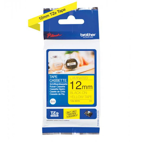 BROTHER TZE631S NASTRO LAMINATO 12MMx4MT COLORE GIALLO STAMPA NERO