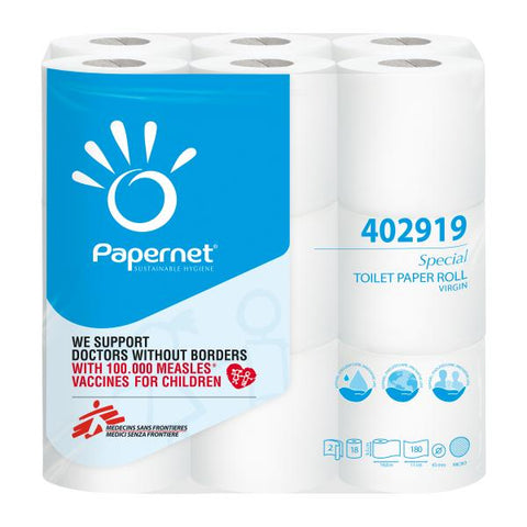 PAPERNET CARTA IGENICA IN PURA CELLULOSA 2 VELI MICROGOFFRATA 19.80MT 180 STRAPPI BIANCO CONF 144 Pz.