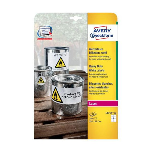 AVERY CONF 160 ETICHETTE ADESIVE IN POLIESTERE RIMOVIBILI 99,10X67,70 mm BIANCO