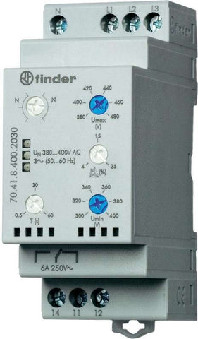 Finder Netzberwachungsrelais 70.41.8.400.2030 70.41.8.400.2030 3-Phasen-Netzberwachung (380 - 415 V/Ac), N-Leiter-ber (70.41.8.400.2030)
