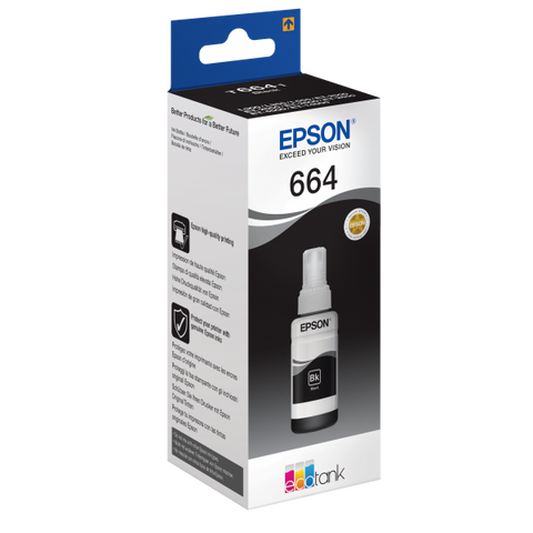 TINTA EPSON C13T664140 NERO FLACONE DA 70ML X ECOTANK L300 L355 L555 ET-2500 ET-2550 ET-2600 ET-2650 ET-4500 ET-14000